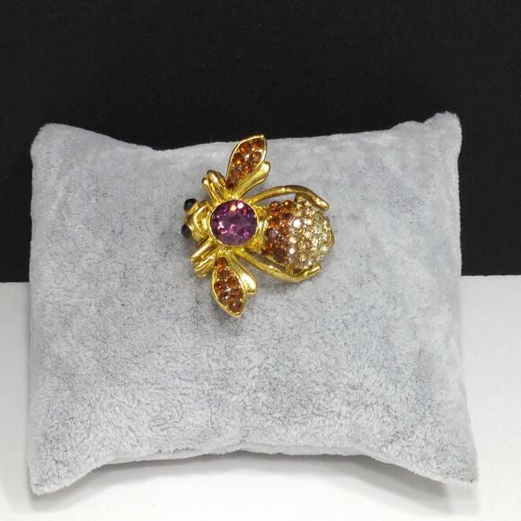 Vintage Bee Insect Rhinestone Brooch, Gold Plated, Unsigned Joan Rivers, 1990s - Picture 10 of 10